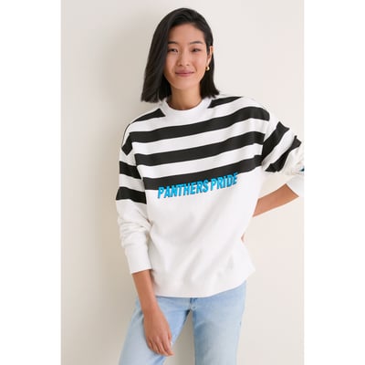 Carolina Panthers Tuckernuck Women's Stripe Sweatshirt - White/Black