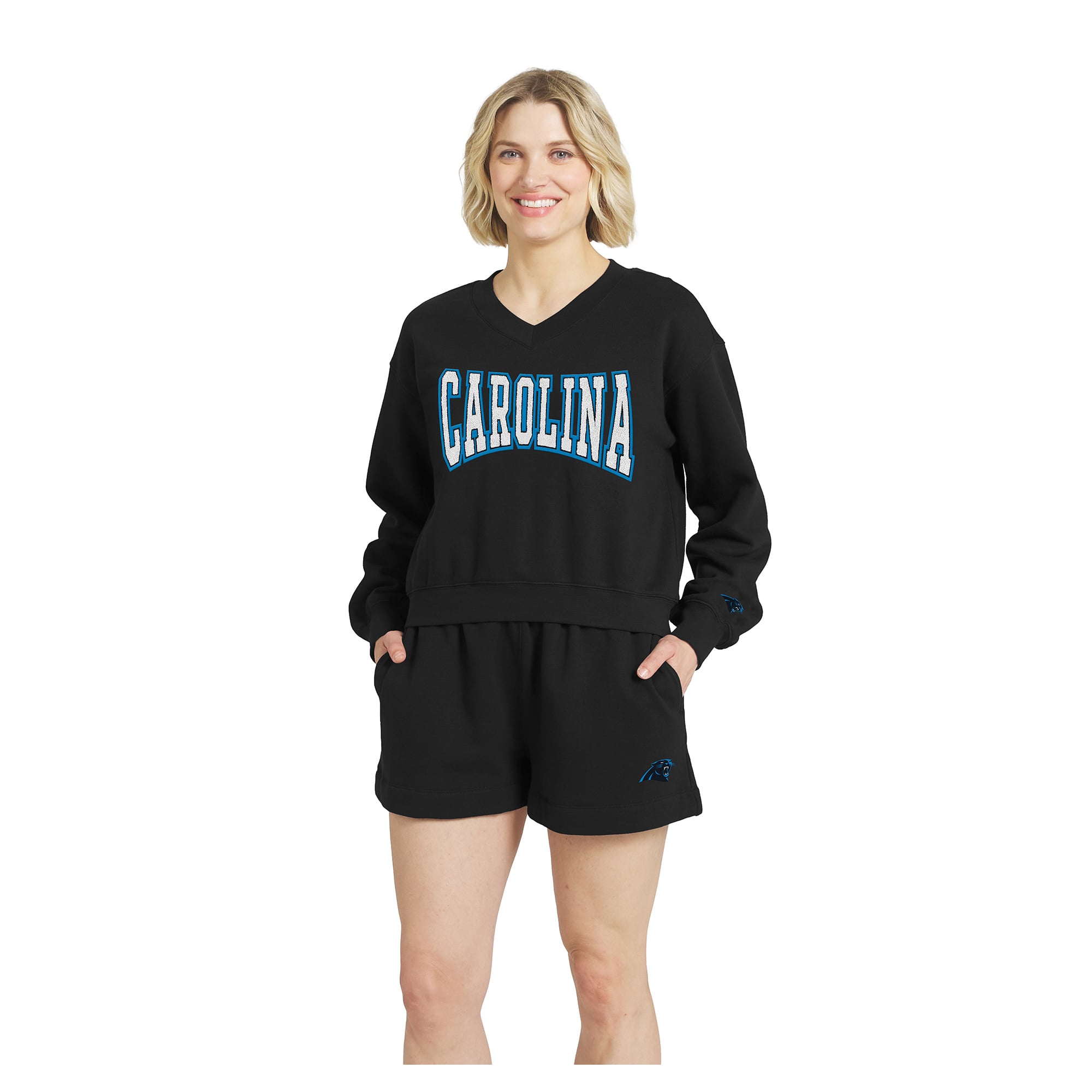 Ensemble de détente en polaire à col V noir Carolina Panthers la marque WEAR by Erin Andrews pour femmes