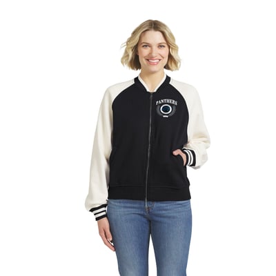 Carolina Panthers WEAR by Erin Andrews Women's Throwback Varsity Fleece Raglan Full-Zip Jacket - Black