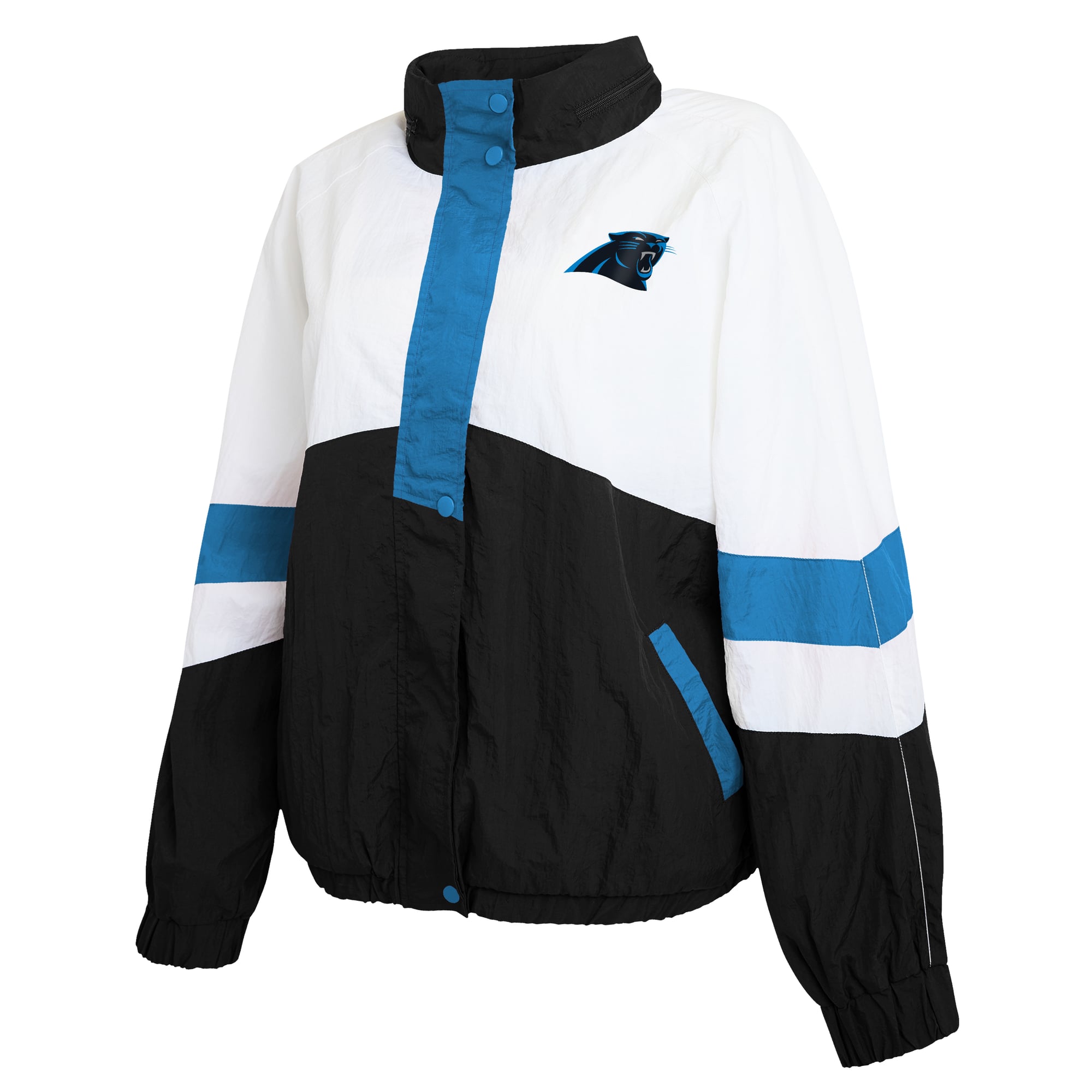 Veste coupe-vent à capuche zippée intégrale blanche et noire Carolina Panthers de la marque WEAR by Erin Andrews pour femme