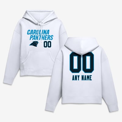Carolina Panthers Women's Touchdown Wordmark Personalized Name & Number Hoodie - White