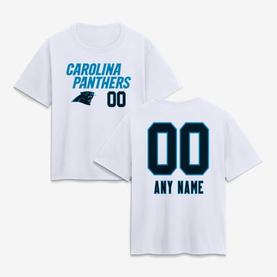 Carolina Panthers Women's Touchdown Wordmark Personalized Name & Number T-Shirt - White