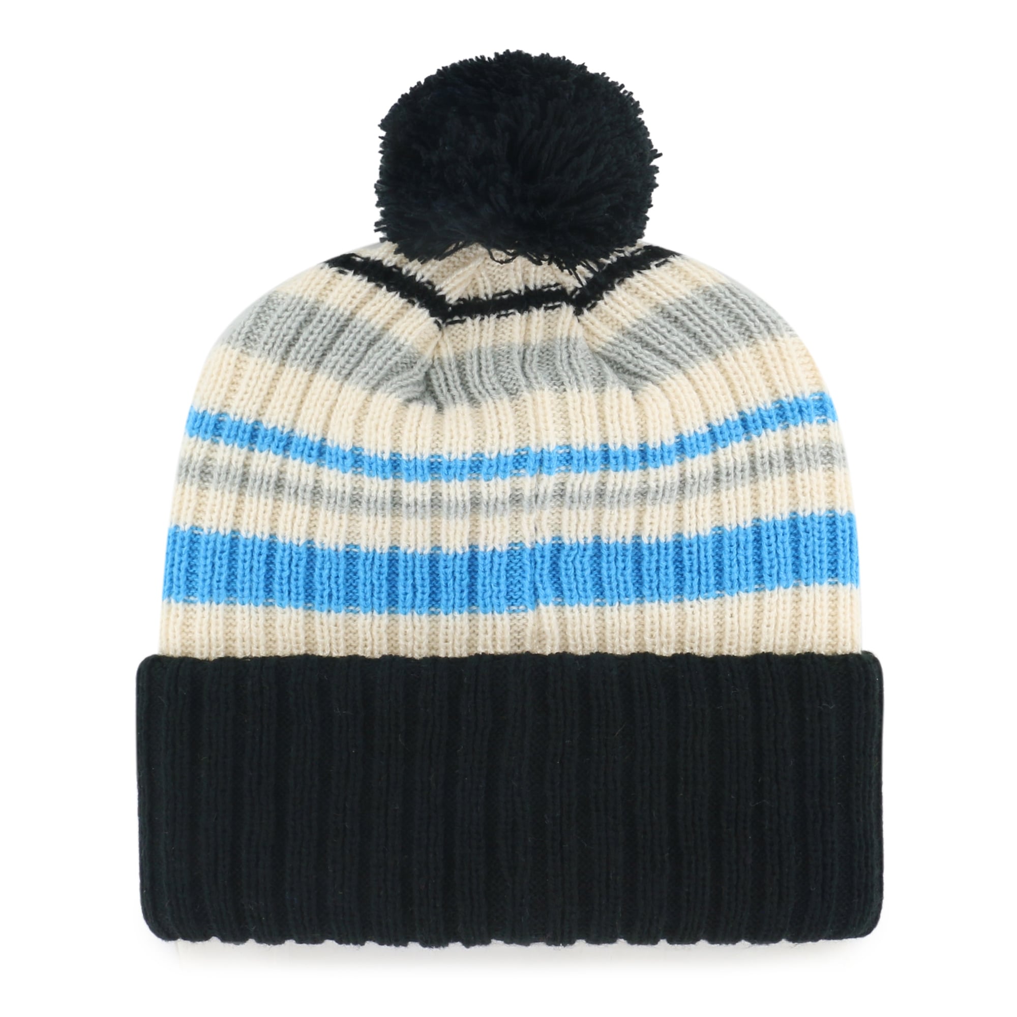 Bonnet tricoté à revers « Snow Fort » des Panthers de la Caroline, noir, pour enfant, modèle 47, avec pompon.