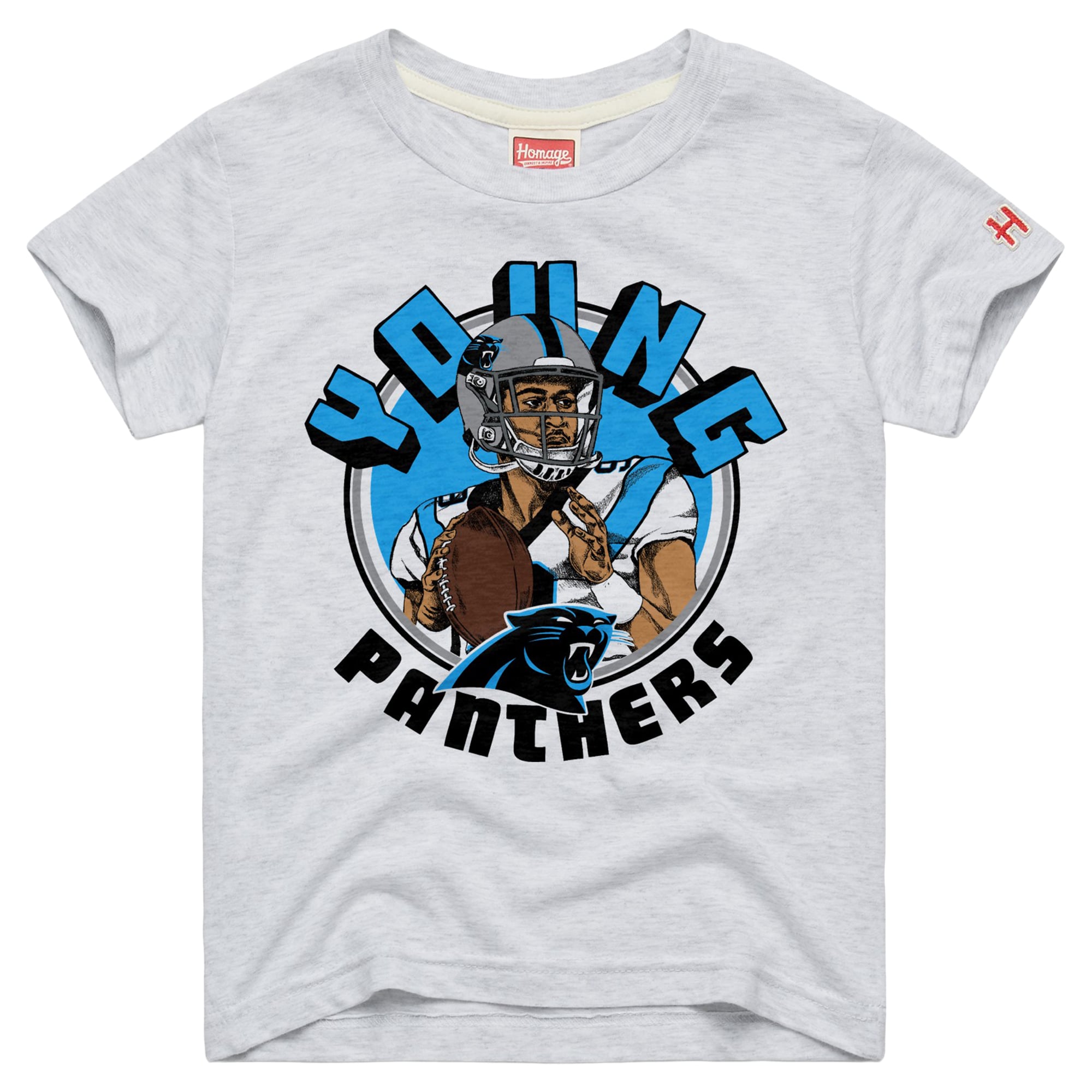 Youth Homage Bryce Young Ash Carolina Panthers Player Graphic Tri-Blend T-Shirt