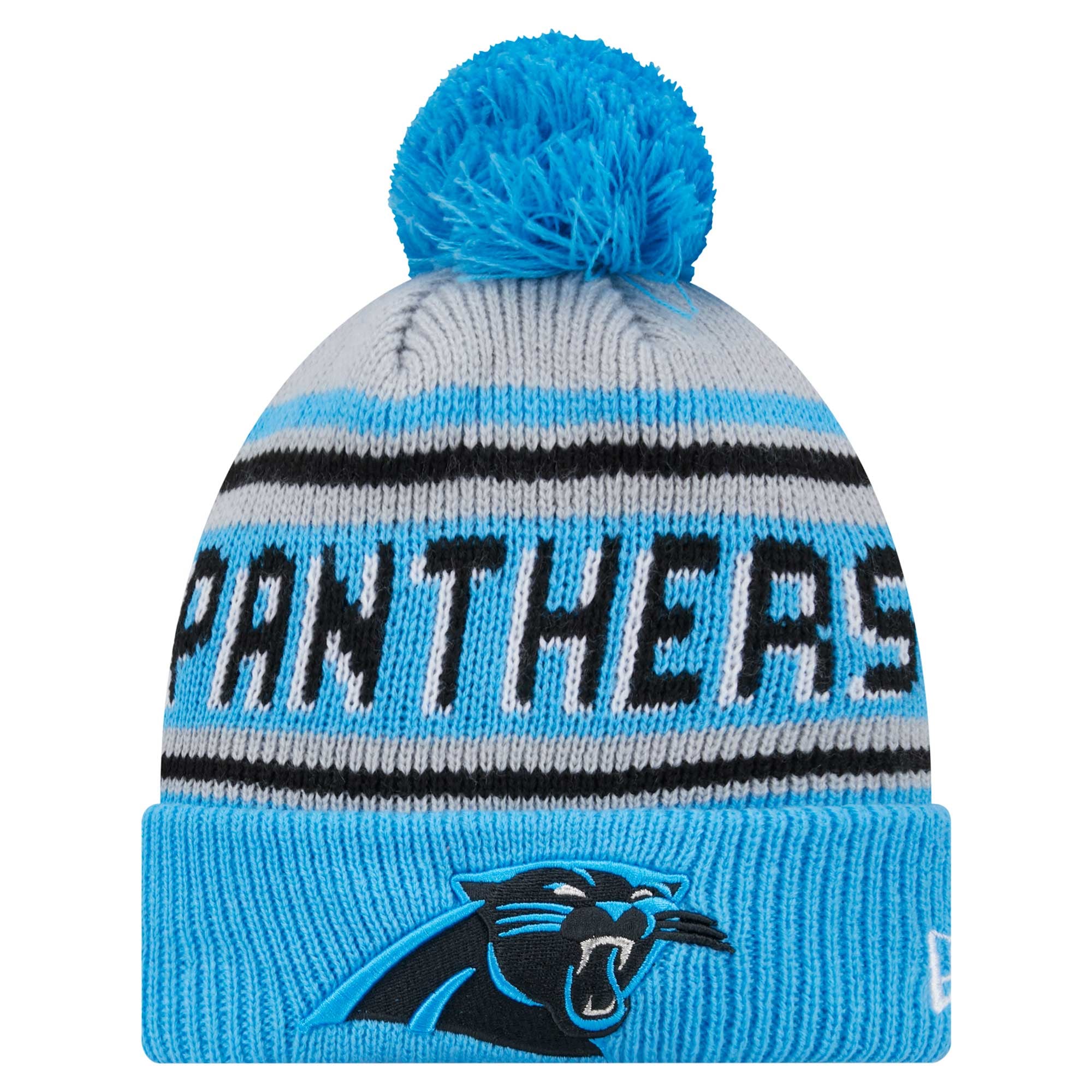Bonnet en tricot à revers avec pompon pour jeunes Carolina Panthers bleu New Era