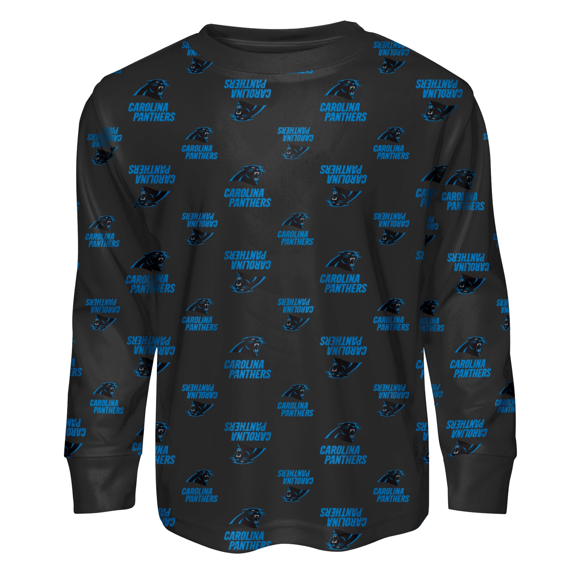 Ensemble pyjama pour enfant Outerstuff noir à manches longues et pantalon imprimé intégral Carolina Panthers