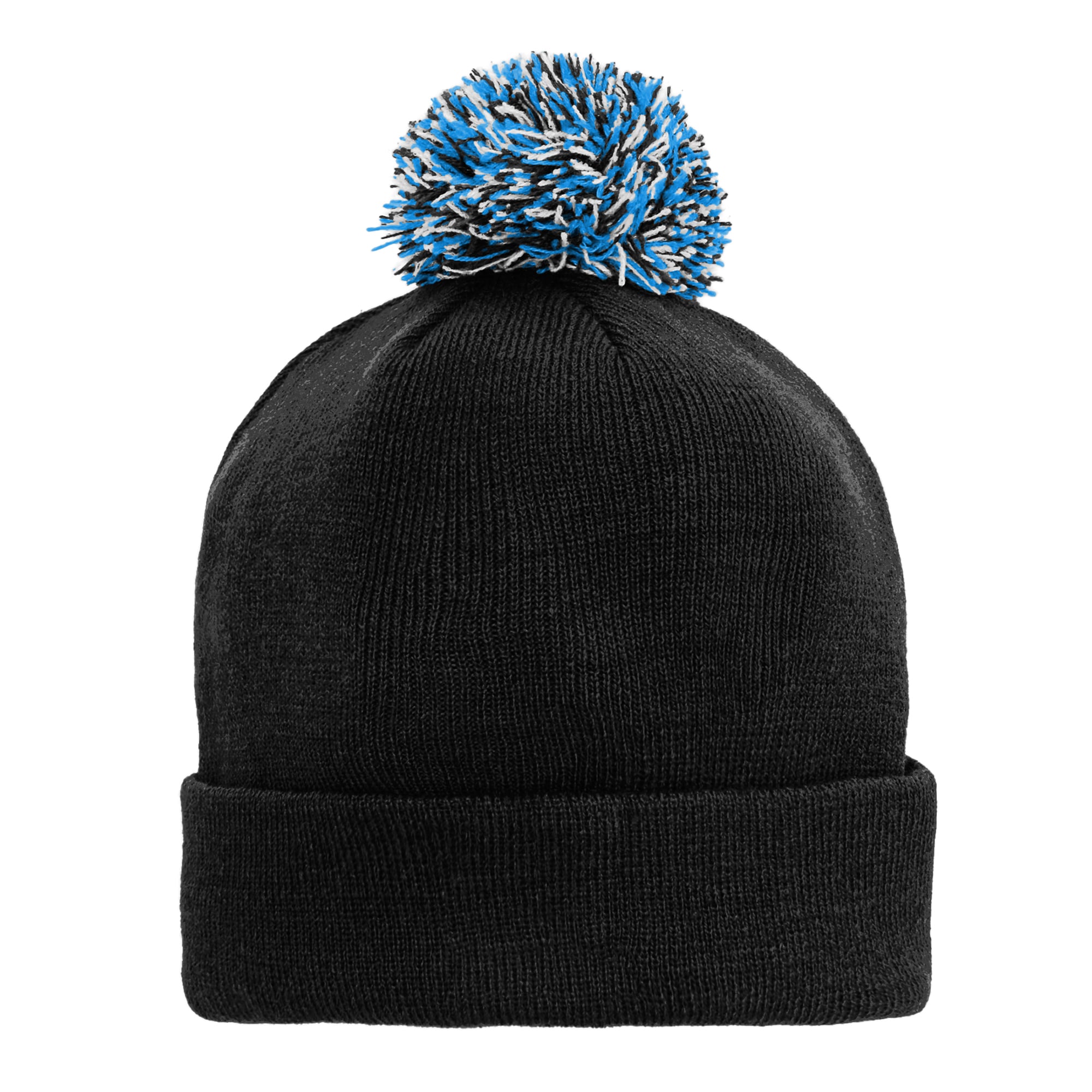 Bonnet tricoté à revers noir Carolina Panthers pour enfant Outerstuff avec pompon