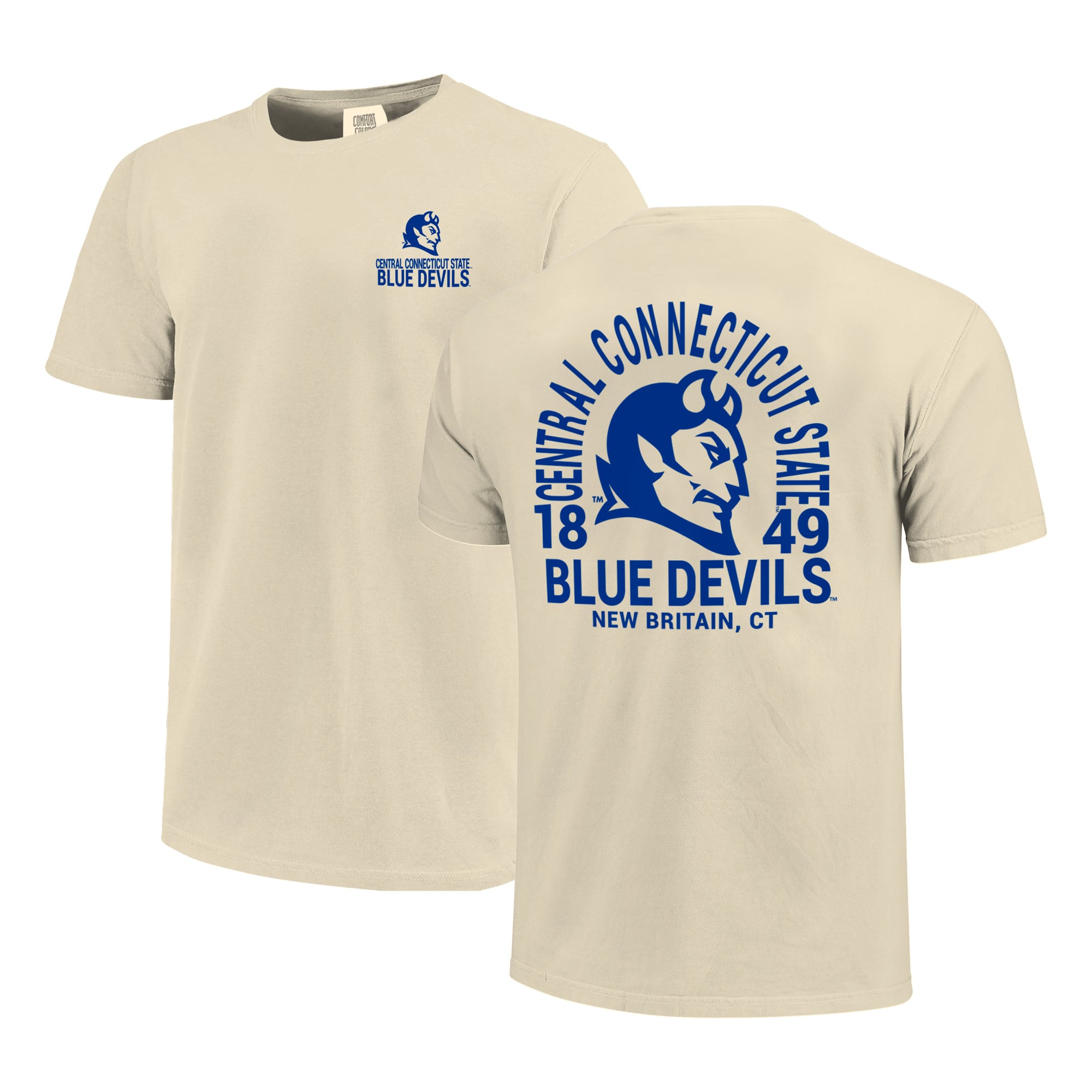 T-shirt homme crème Central Connecticut State Blue Devils Comfort Colors avec logo mascotte