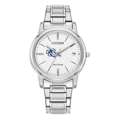  Central Connecticut State Blue Devils Citizen Watch Women's Eco-Drive White Dial Stainless Steel Watch - Silver