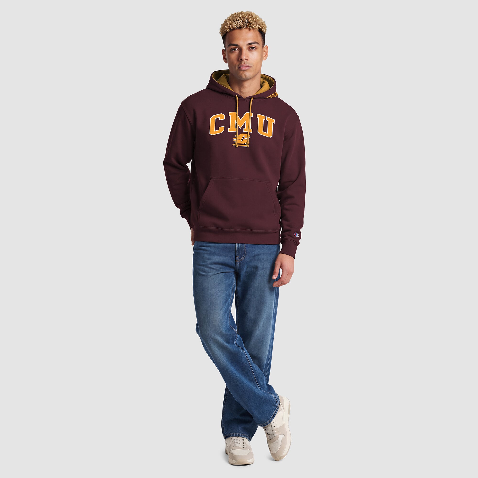 Sweat à capuche contrasté marron/or Champion pour homme, Central Michigan Chippewas