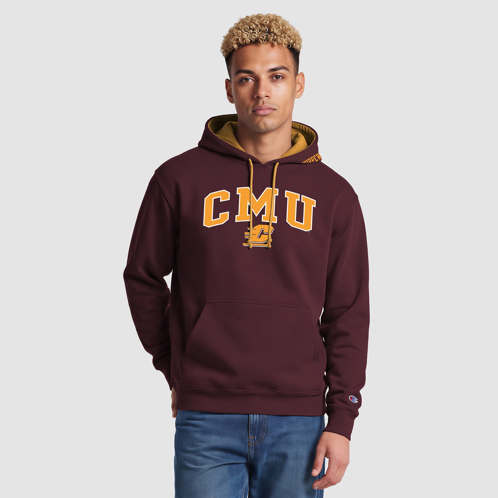 Sweat à capuche contrasté marron/or Champion pour homme, Central Michigan Chippewas