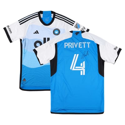 Maillot bleu n°4 porté en match par Andrew Privett (Charlotte FC) lors de la saison 2025 de la MLS, taille XL (Fanatics Authentic) - Autographié