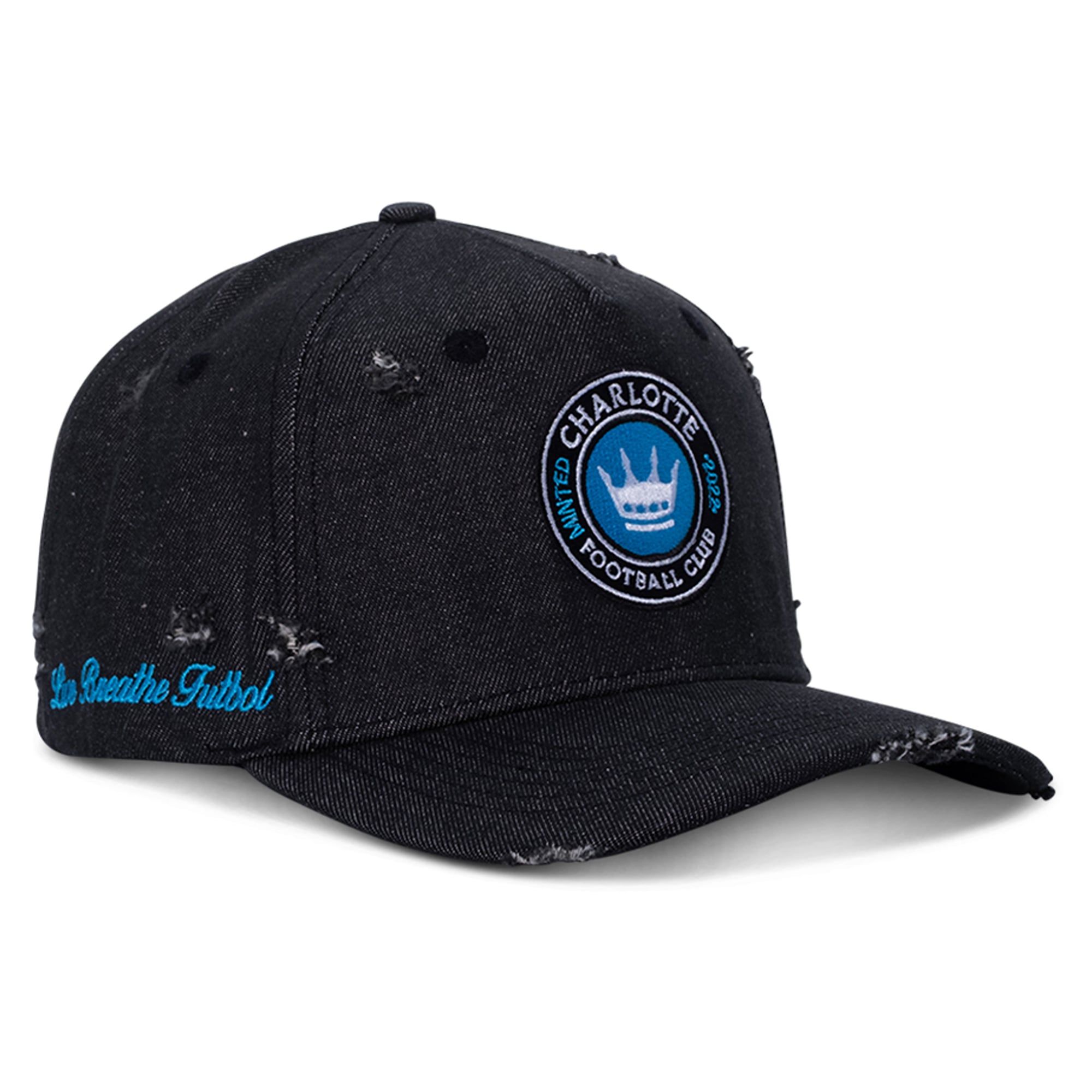 Unisex Charlotte FC Live Breathe Futbol Black Distressed Snapback Hat