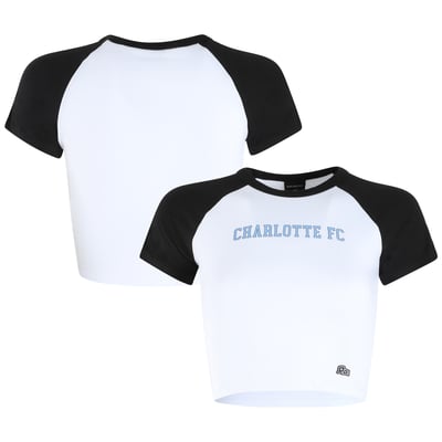 T-shirt raglan court Charlotte FC Hype and Vice pour femme - Blanc
