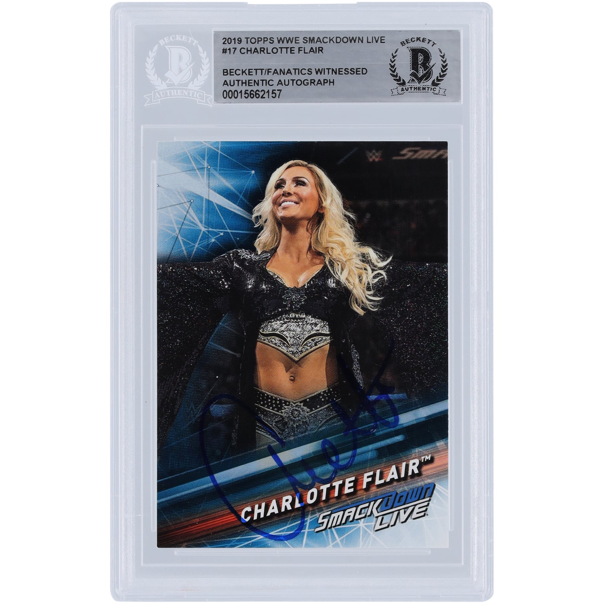Charlotte Flair WWE Autographed 2019 Topps SmackDown #17 Beckett 