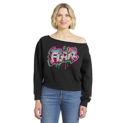 Sweat-shirt à épaules dénudées Charlotte Flair WEAR by Erin Andrews pour femme - Noir