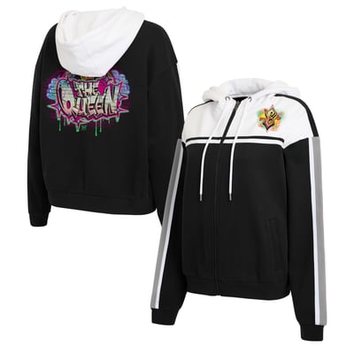 Sweat à capuche zippé Charlotte Flair WEAR by Erin Andrews pour femme - Noir/Blanc