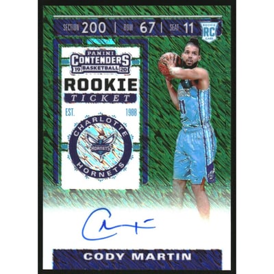 2019-20 Panini Contenders Photo Variation Autographs Premium Green Shimmer #113 Cody Martin AU