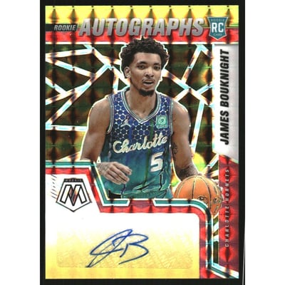 2021-22 Panini Mosaic Rookie Autographs Mosaic Choice Fusion Red and Yellow #17 James Bouknight
