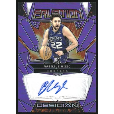 2023-24 Panini Obsidian Rookie Eruption Autographs Electric Etch Purple Flood #25 Vasilije Micic