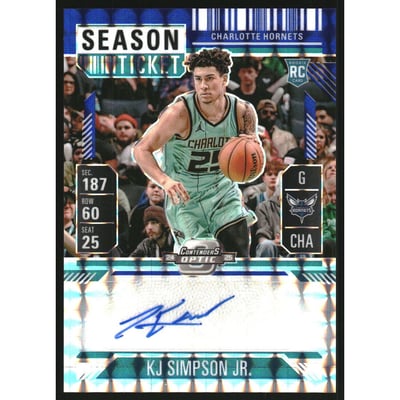 2024-25 Panini Mosaic Rookie Season Ticket Signatures Blue #40 KJ Simpson Jr.
