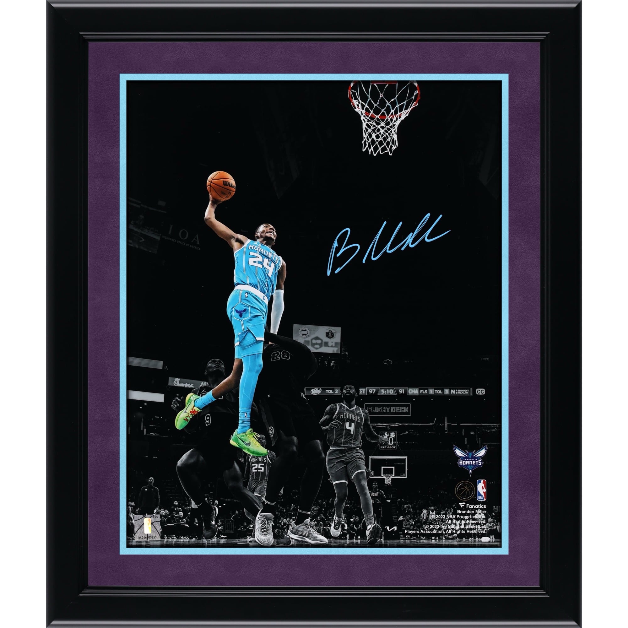Brandon Miller Charlotte Hornets Autographed 11" x 14" Spotlight Dunk Photograph