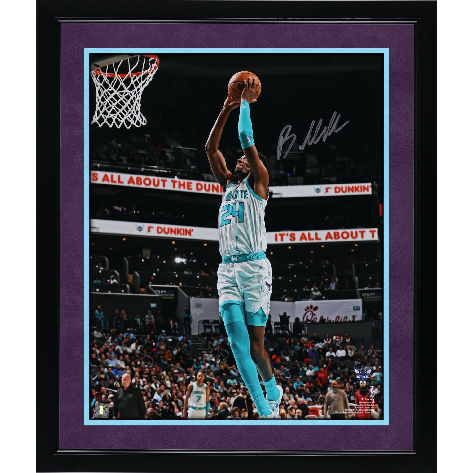 Brandon Miller Charlotte Hornets Autographed 16" x 20" Dunk In White Photograph