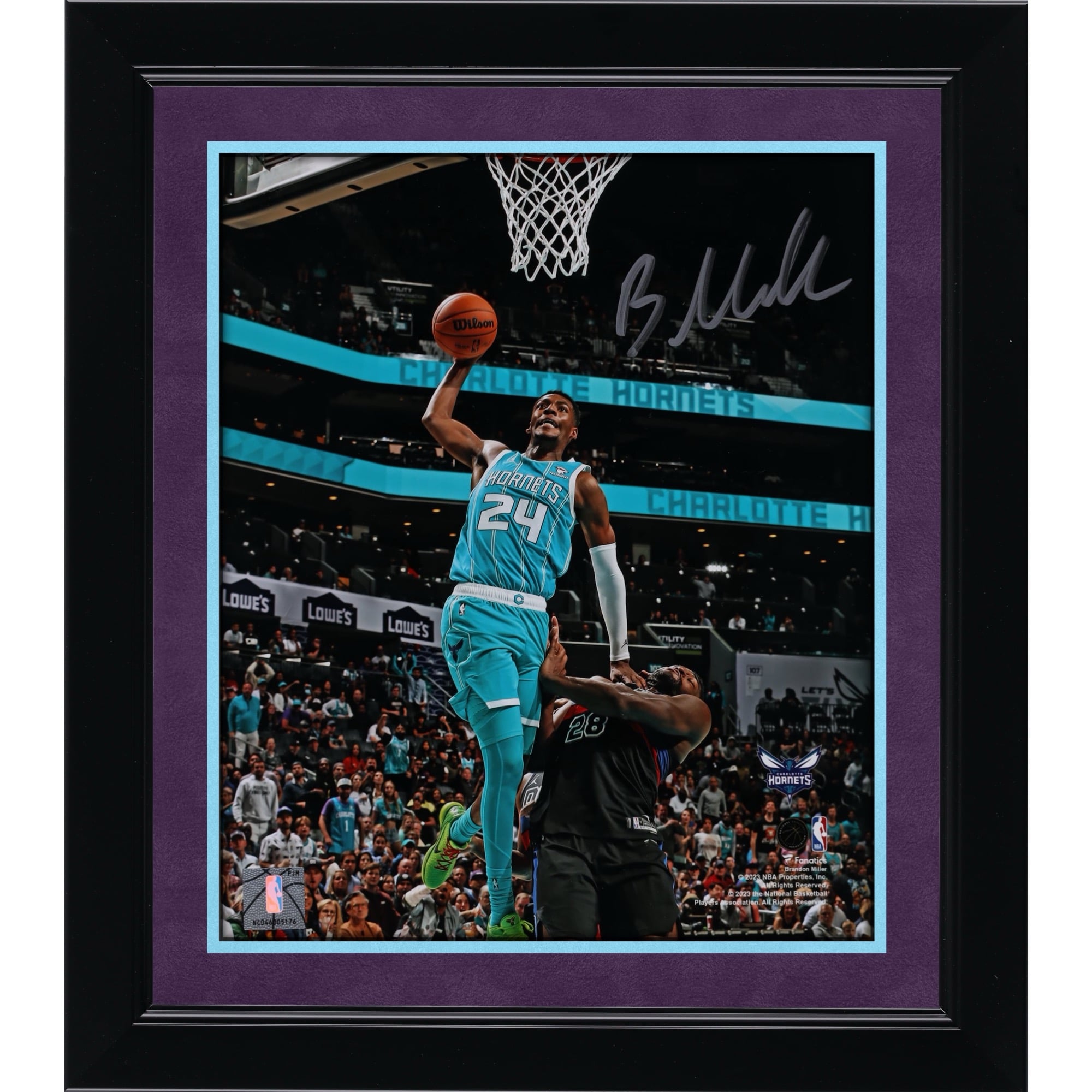 Brandon Miller Charlotte Hornets Autographed 8" x 10" Dunk In Teal Photograph