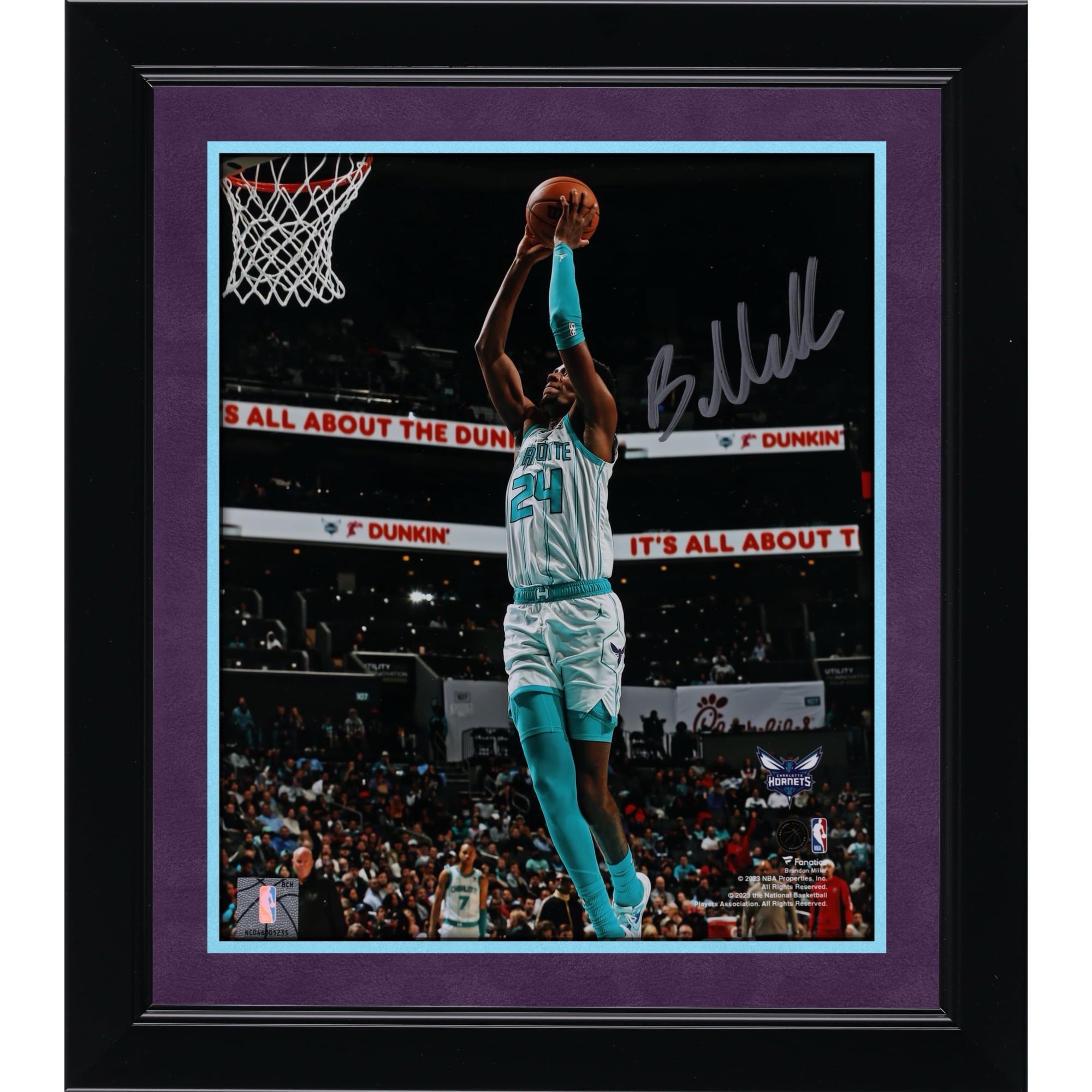 Brandon Miller Charlotte Hornets Autographed 8" x 10" Dunk In White Photograph