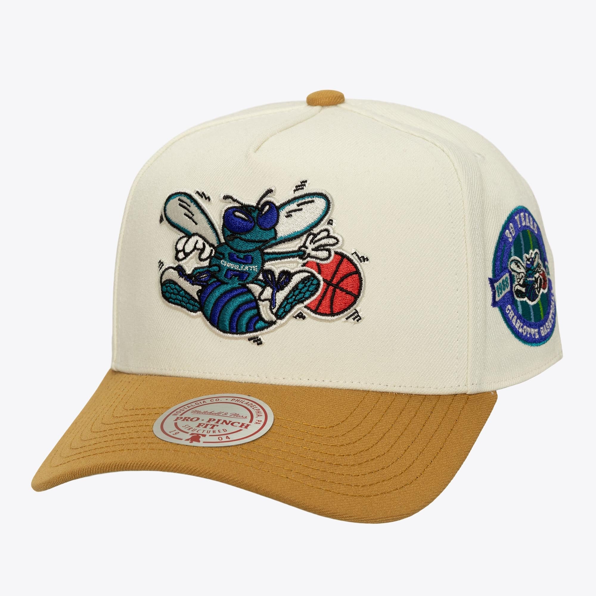 Charlotte Hornets Cream/Brown Hardwood Classics Dusted Double Pro Pinch Snapback Hat