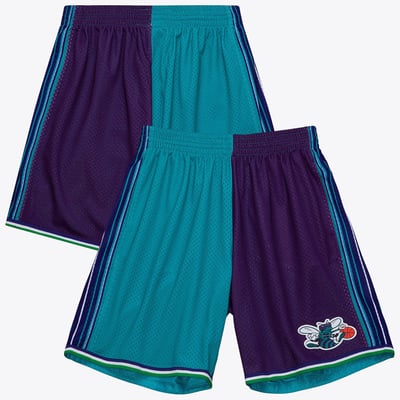 Charlotte Hornets Mitchell & Ness 1999 Split Swingman Shorts - Teal/Purple - Mens