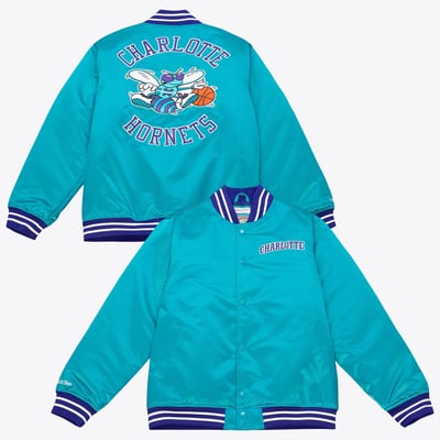 Charlotte Hornets Mitchell & Ness Heavyweight Satin Jacket - Hornets Blue - Mens