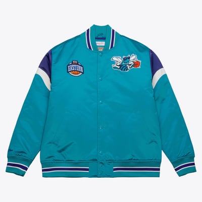 Charlotte Hornets Mitchell & Ness Heavyweight Satin Jacket - Hornets Blue - Mens