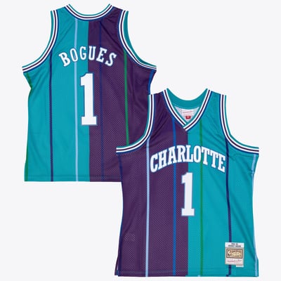 Charlotte Hornets Mitchell & Ness Muggsy Bogues 1994 Split Swingman Jersey