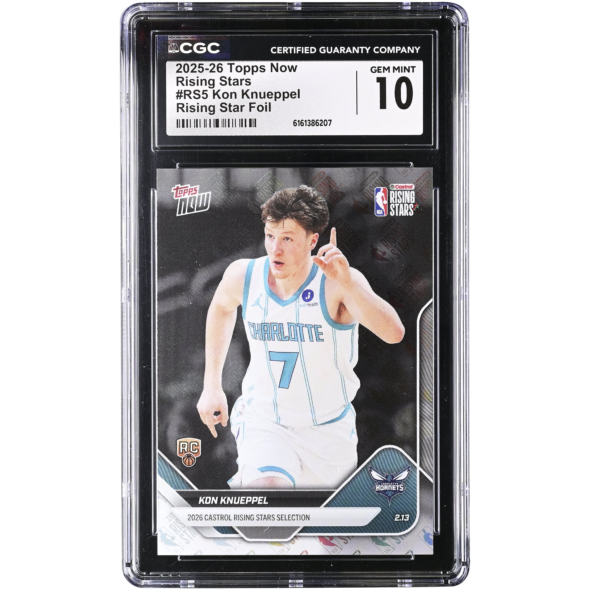 Carte de recrue Kon Knueppel Charlotte Hornets 2025-26 Topps Now Rising Stars Foil #RS5 authentifiée CGC 10