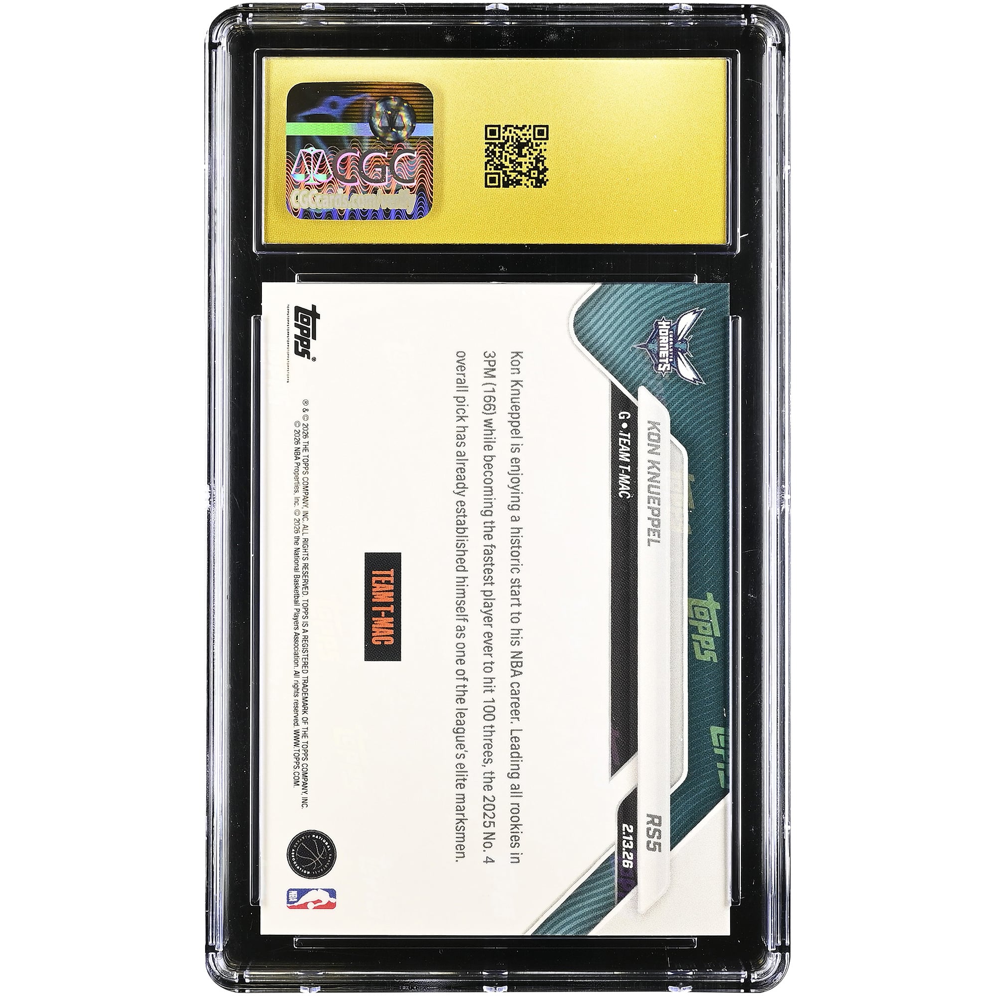 Kon Knueppel Charlotte Hornets 2025-26 Topps Now Rising Stars #RS5 CGC Authenticated PRISTINE 10 Rookie Card
