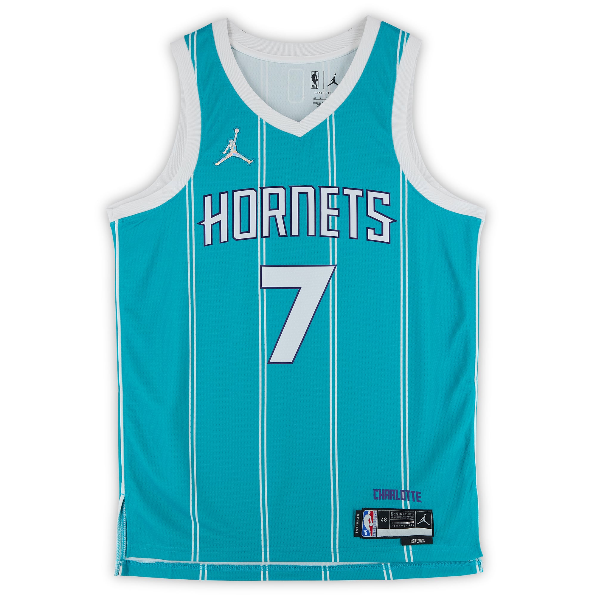 Kon Knueppel Charlotte Hornets Autographed Teal Jordan Brand 2021-22 75th Anniversary Edition Icon Swingman Jersey
