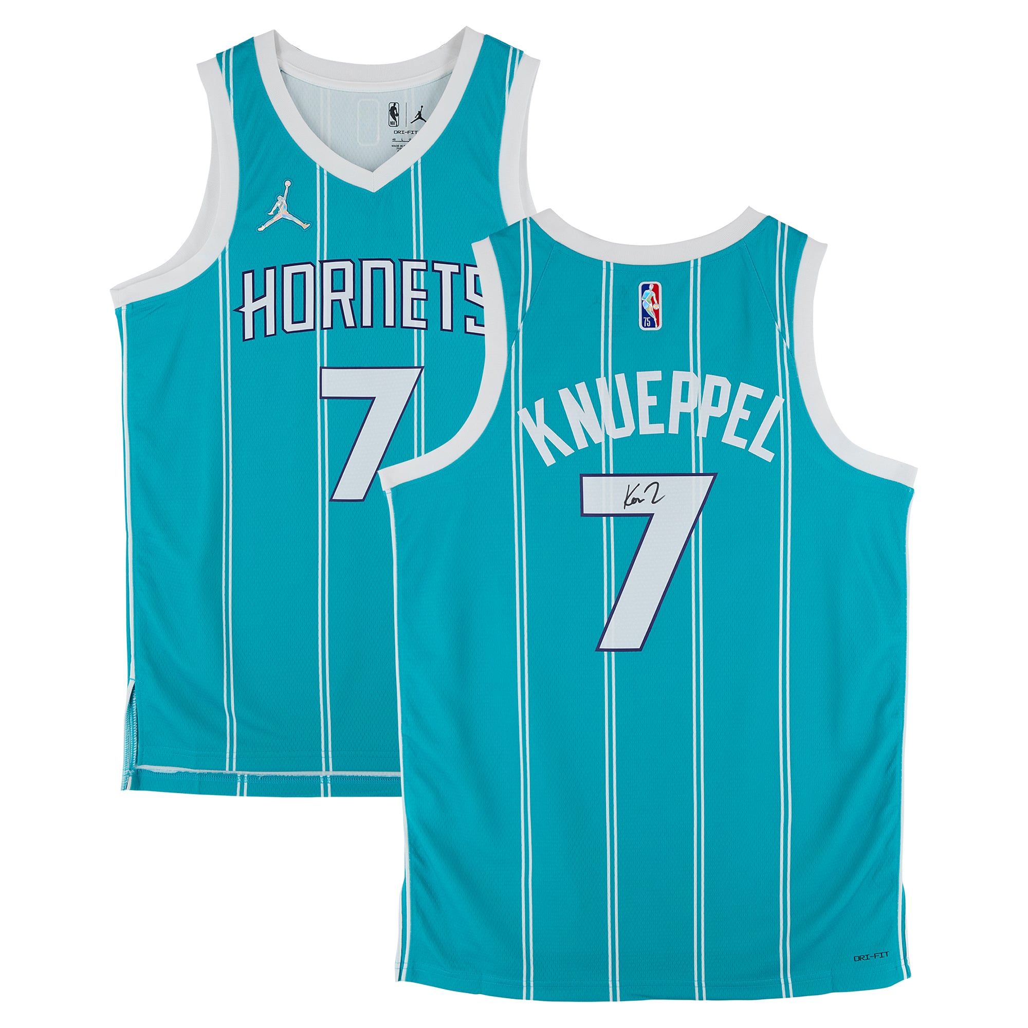Kon Knueppel Charlotte Hornets Autographed Teal Jordan Brand 2021-22 75th Anniversary Edition Icon Swingman Jersey