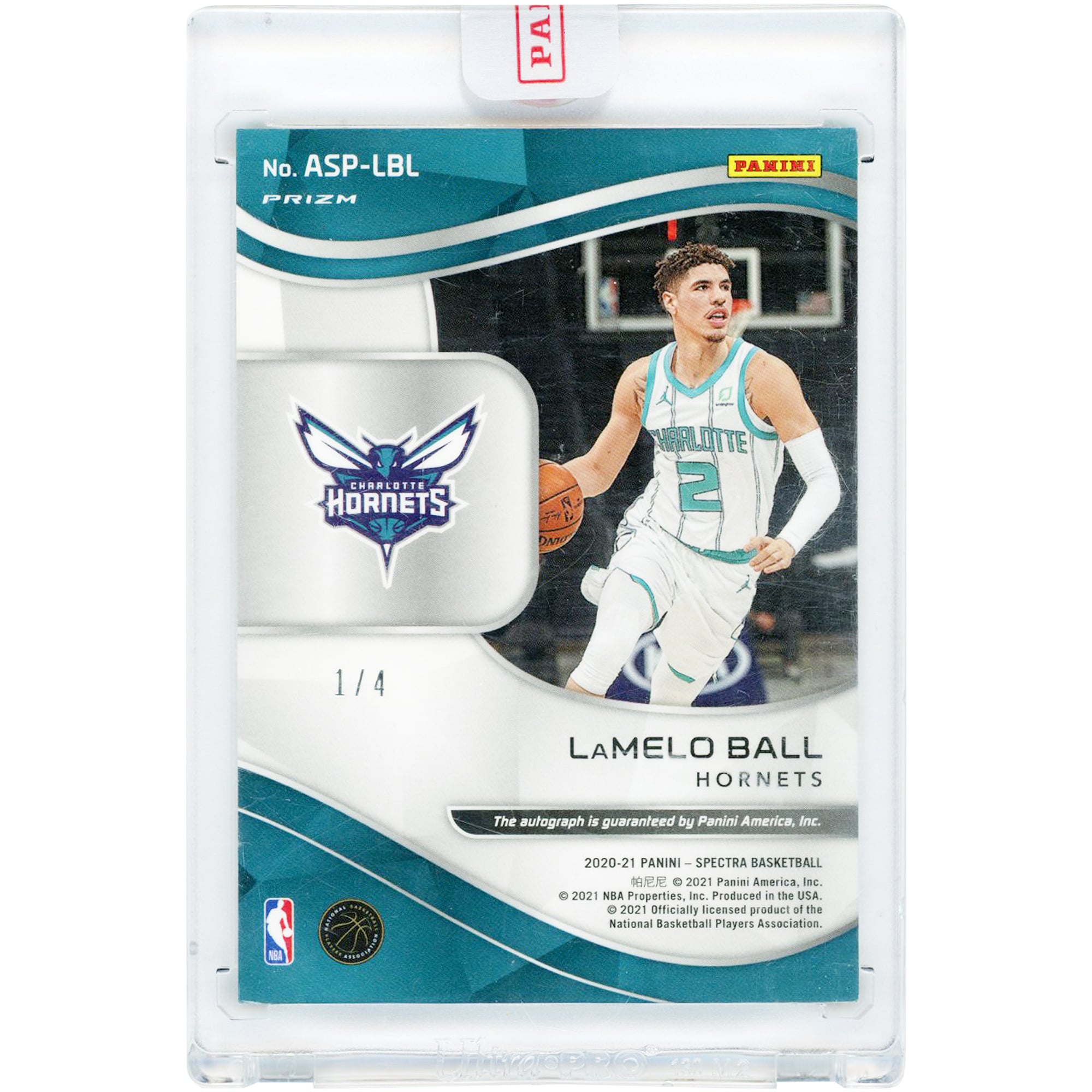 Carte de recrue autographiée de LaMelo Ball (Charlotte Hornets) 2020-21 Panini Spectra Gold Asia Prizm Aspiring #ASP-LBL #1/4