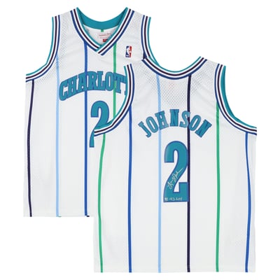 Larry Johnson Charlotte Hornets Autographed Fanatics Authentic White Mitchell & Ness 1992 Swingman Jersey with "91-92 ROY" Inscription 