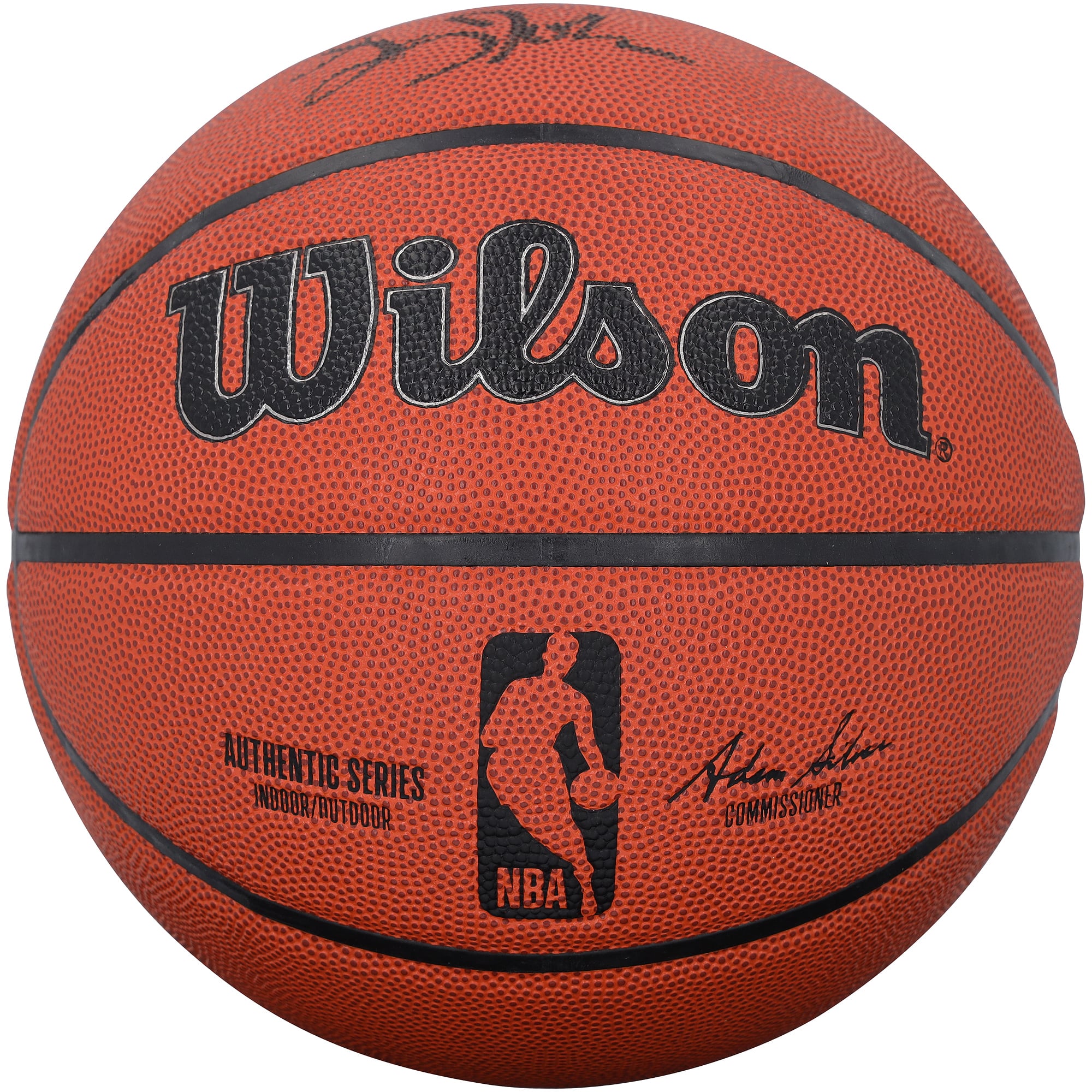 Ballon de basketball Wilson Authentic Series autographié par Larry Johnson (Charlotte Hornets), utilisable en intérieur et en extérieur