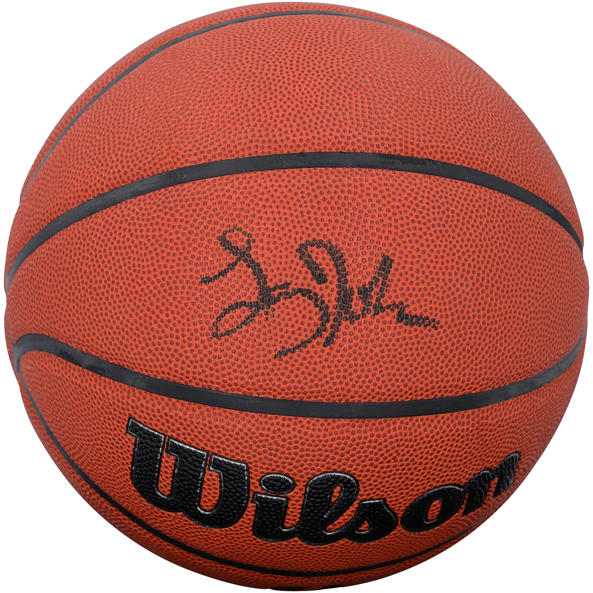 Ballon de basketball Wilson Authentic Series autographié par Larry Johnson (Charlotte Hornets), utilisable en intérieur et en extérieur