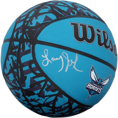 Larry Johnson Charlotte Hornets Autographed Fanatics Authentic Wilson Black and Teal Graffiti Basketball 