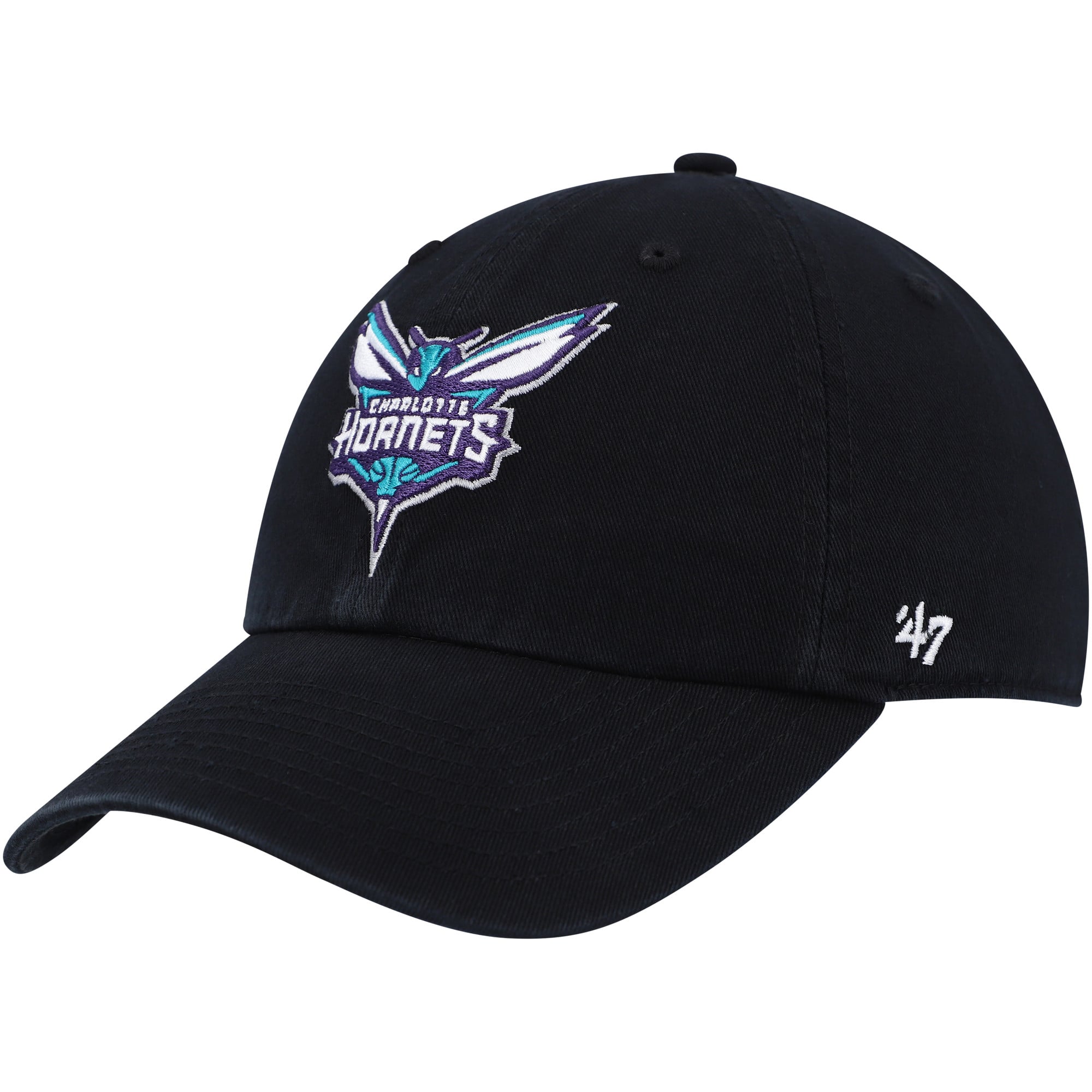 Men's '47  Black Charlotte Hornets Core Logo Clean Up Adjustable Hat