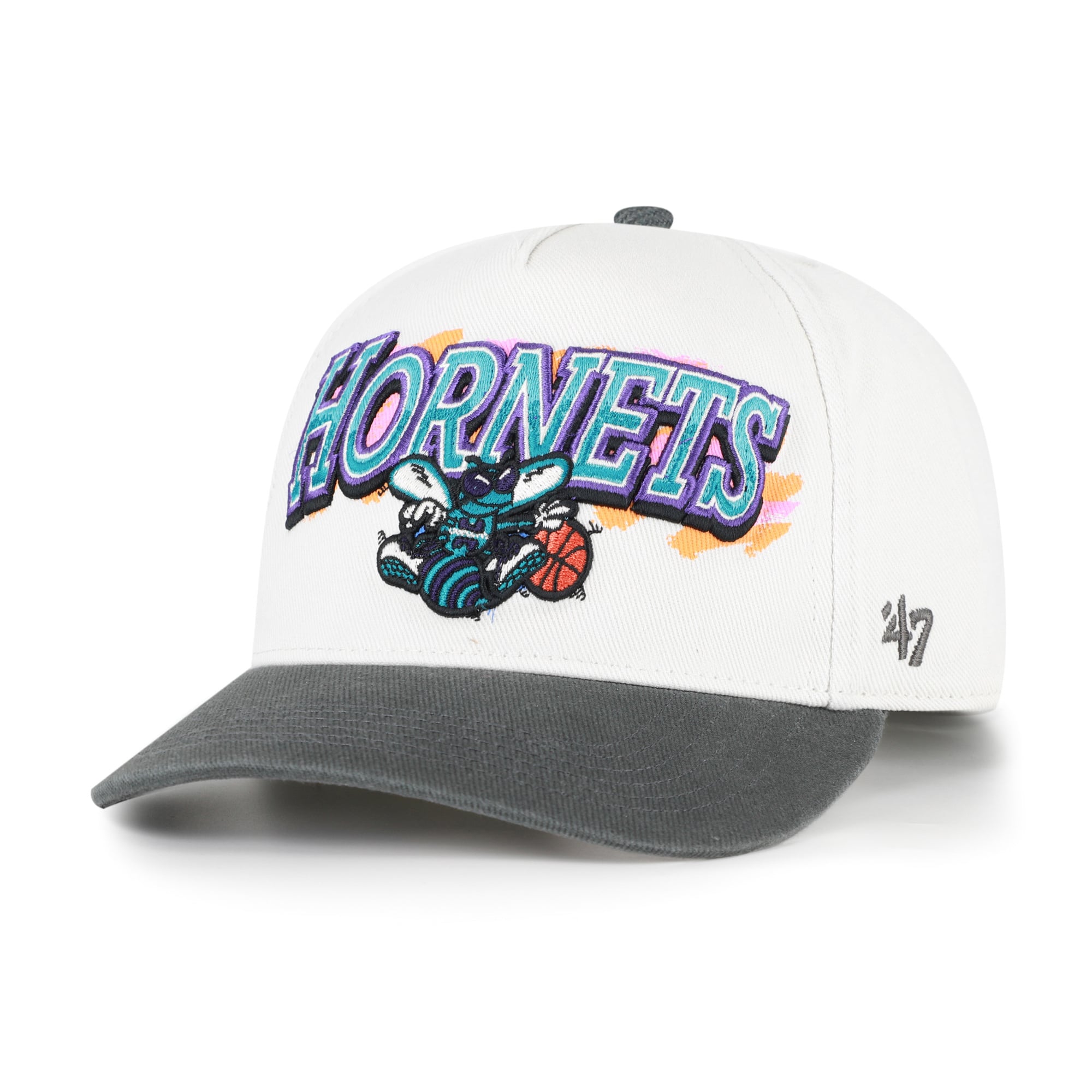 Men's Charlotte Hornets  '47 Cream/Black City Paint Hitch Adjustable Hat