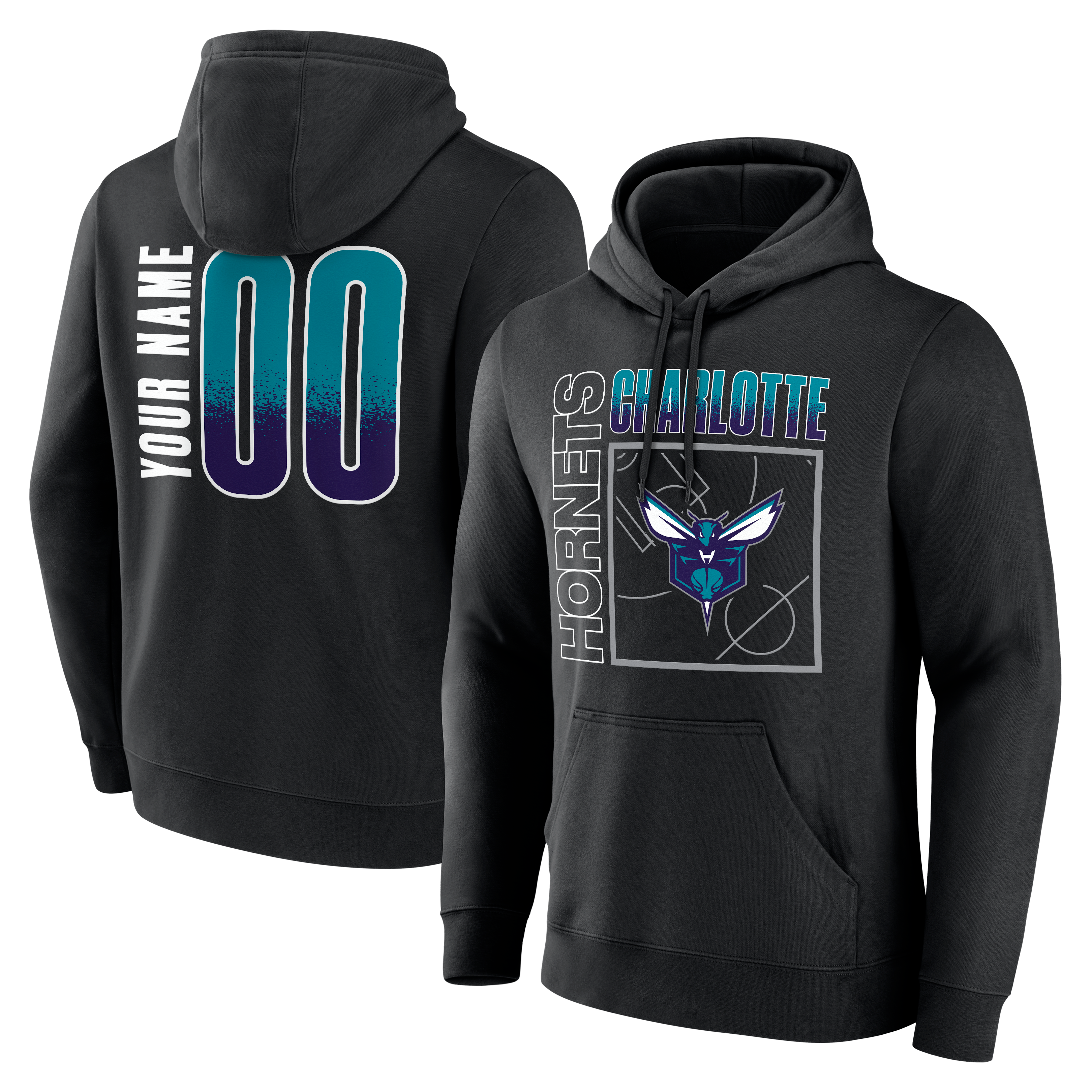Sweat à capuche noir Charlotte Hornets Home Court Pop pour homme, personnalisé avec nom et numéro