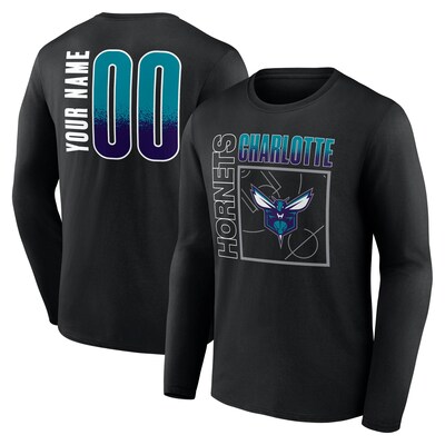 Charlotte Hornets  Home Court Pop Personalized Name & Number Long Sleeve T-Shirt - Black