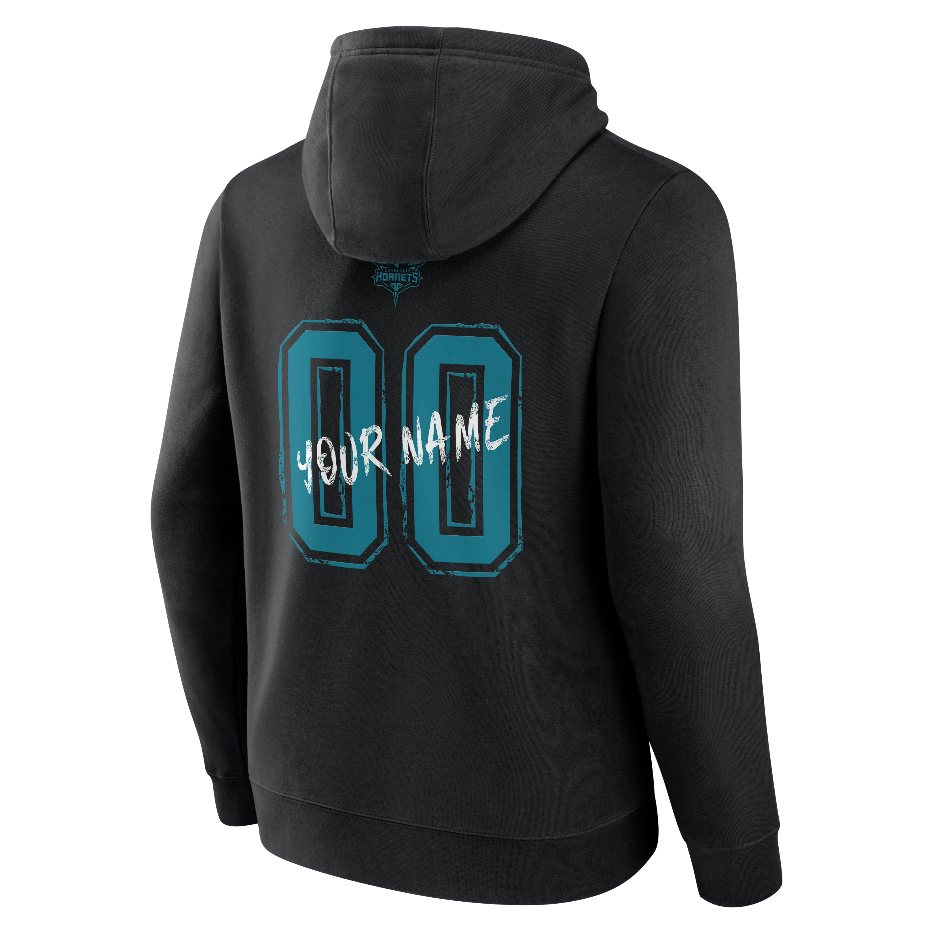 Sweat à capuche noir Charlotte Hornets Hustle pour homme, personnalisé avec nom et numéro.