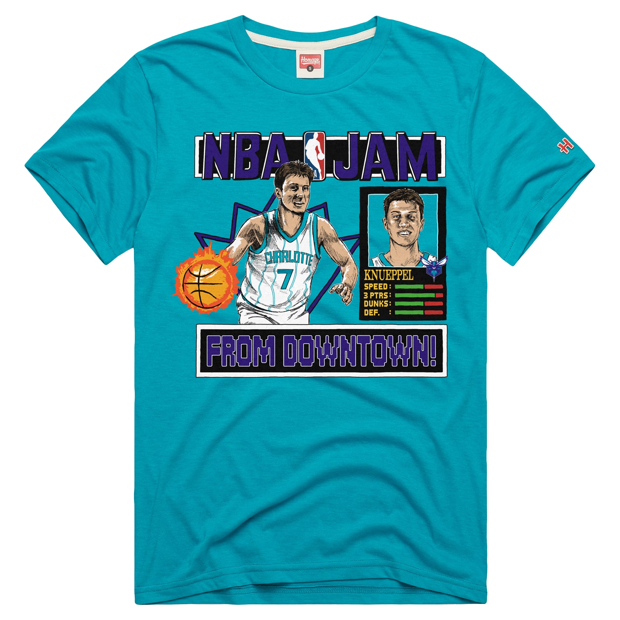 T-shirt homme Homage Kon Knueppel bleu sarcelle Charlotte Hornets NBA Jam Tri-Blend