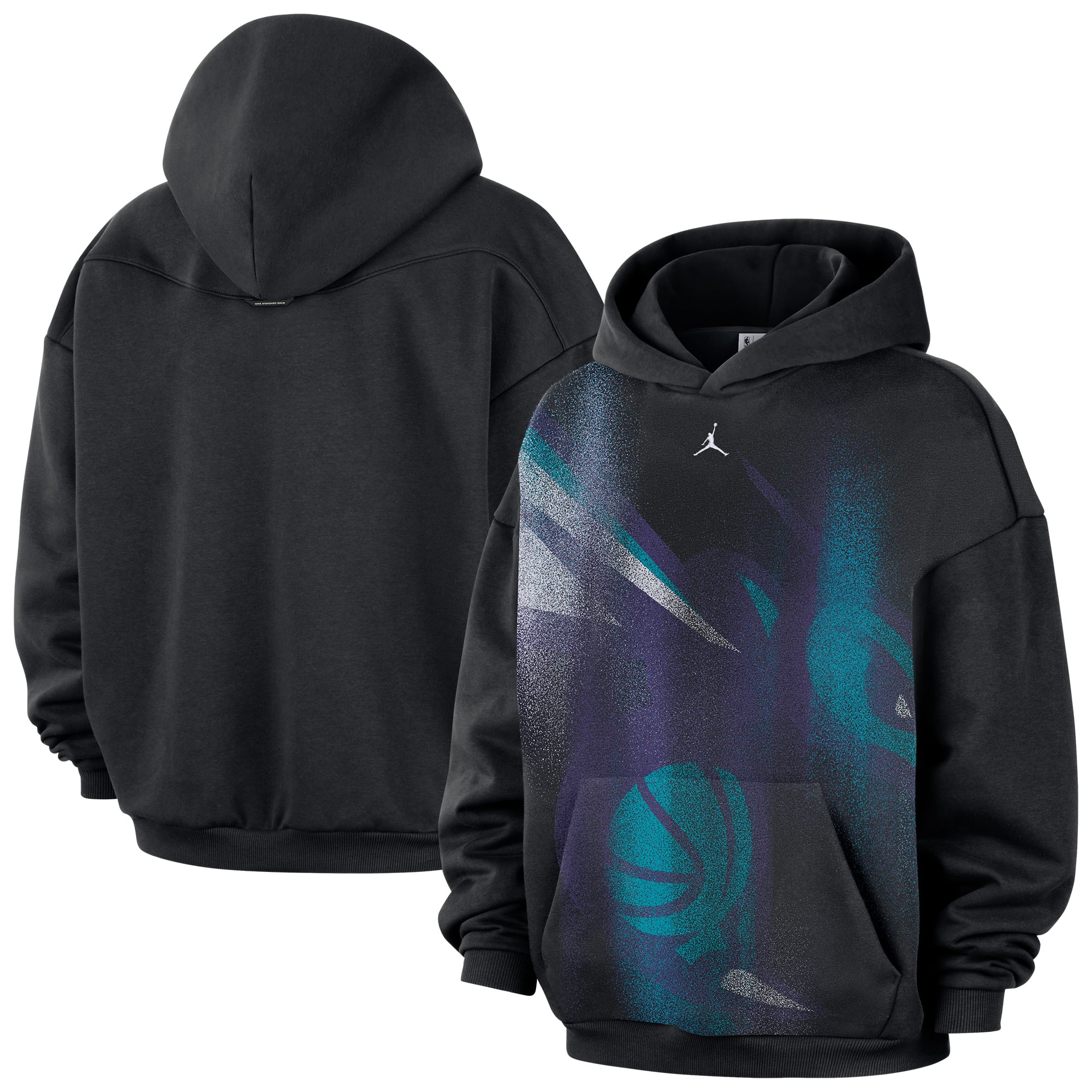 Sweat à capuche en polaire Jordan Brand noir Charlotte Hornets 2026 Standard Issue Practice Icon pour homme